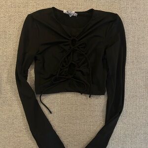 Princess Polly Black Ruched Tie-Front Long Sleeve Crop Top